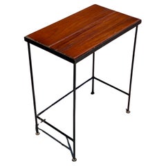 American Mid Century Solid Iron & Red Wood Planks top Side Cocktail Table