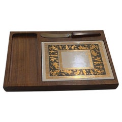 American Mid Century Solid Walnut & Ceramic Tile Cheese Tray