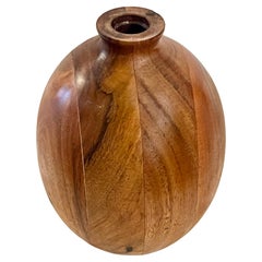 American mid Century Solid walnut decorative Bud Vase with Glass Insert
