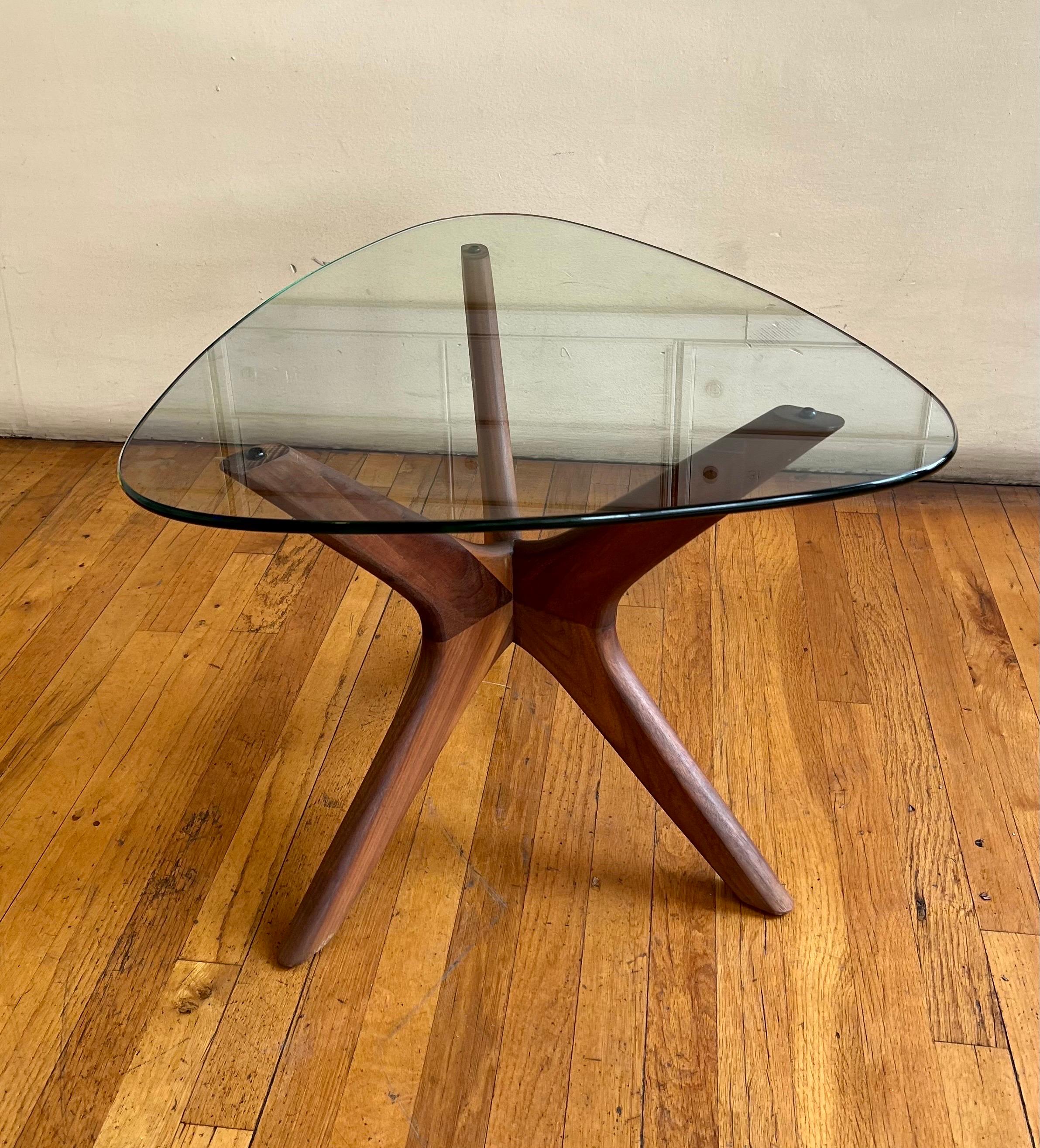 American Mid Century Solid Walnut & Glass Jacks Freeform Table Adrian Pearsall In Excellent Condition In San Diego, CA
