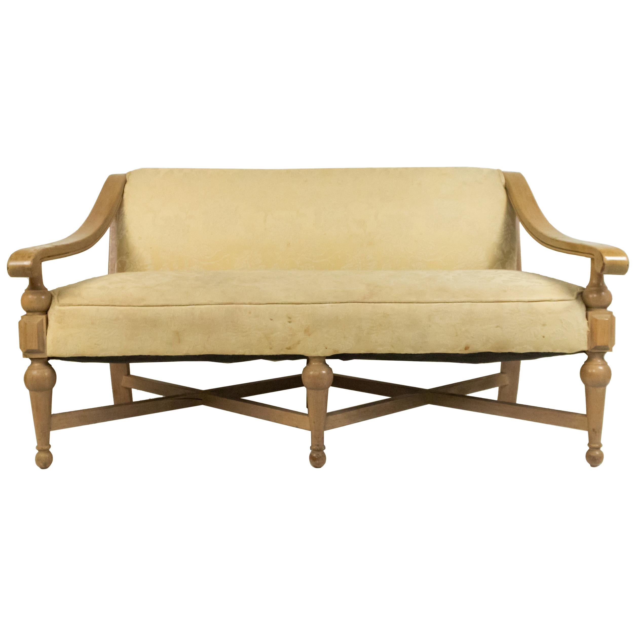 American Mid-Century Sycamore Upholstered Settee