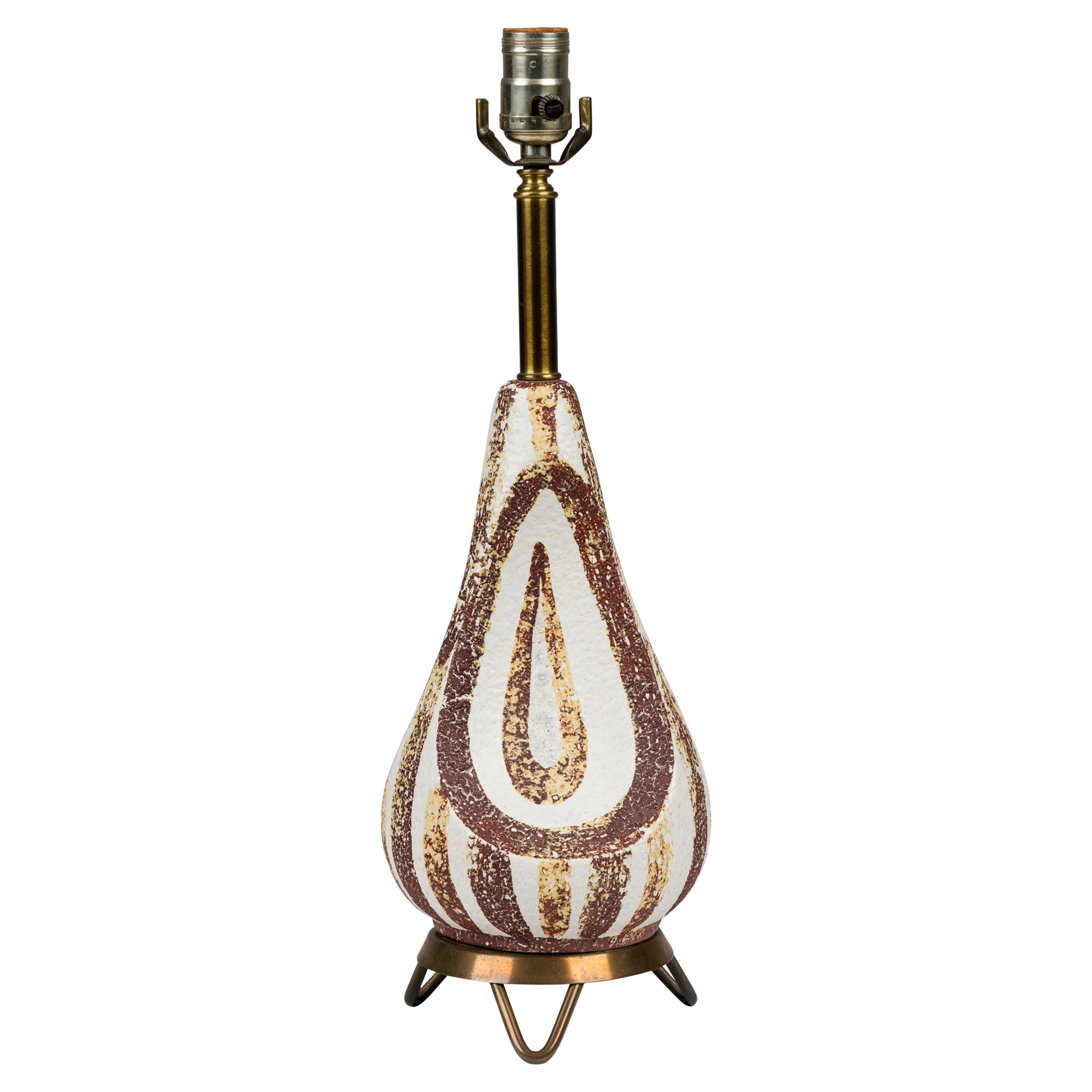 American Mid-Century Tear Drop Shaped Ceramic Table Lamp