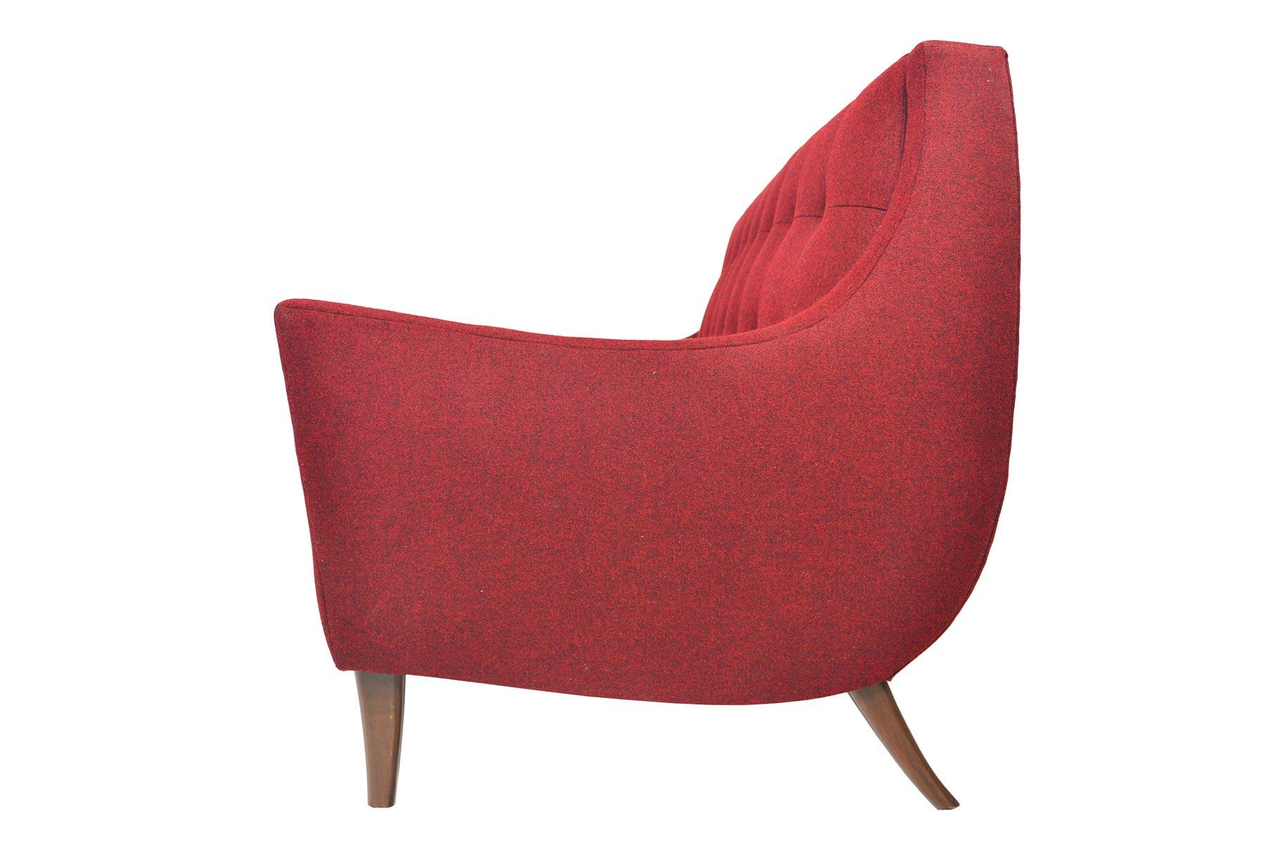 Wool American Midcentury Three-Seat Sofa in Burgundy