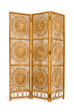 American Mid-Century Tri-Fold Rattan Room Dividers / Screens