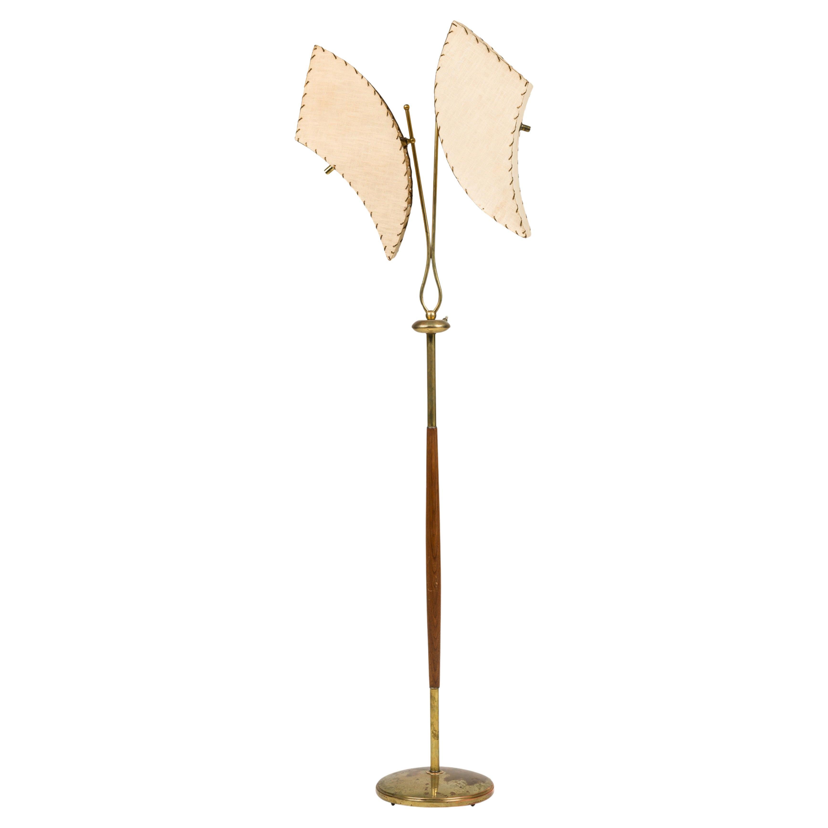 American Mid-Century Walnut and Brass Floor Lamp
