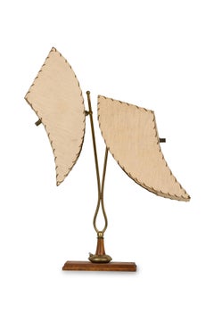 American Mid-Century Walnut and Brass Table Lamp, Twin Fixture, USA