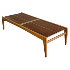 American Mid Century Walnut & Birch Coffee Table by Drexel
