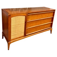American Mid century Walnut & Cane Credenza with Reversible Front Door