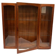 American Mid Century Walnut & Glass Lighted Floating Wall Cabinet/Bookcase
