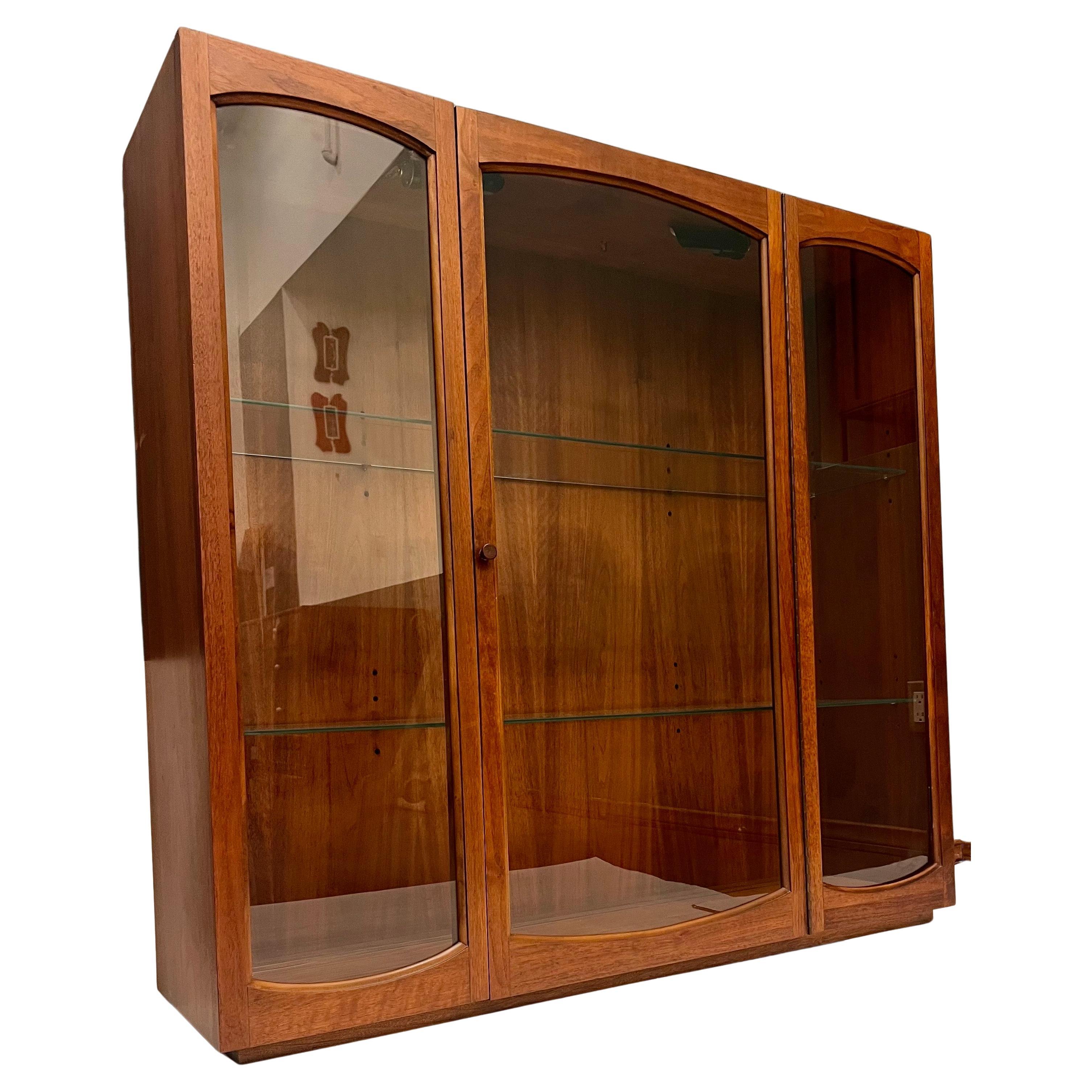 American Mid Century Walnut & Glass Lighted Floating Wall Cabinet/Bookcase Excellent état - En vente à San Diego, CA