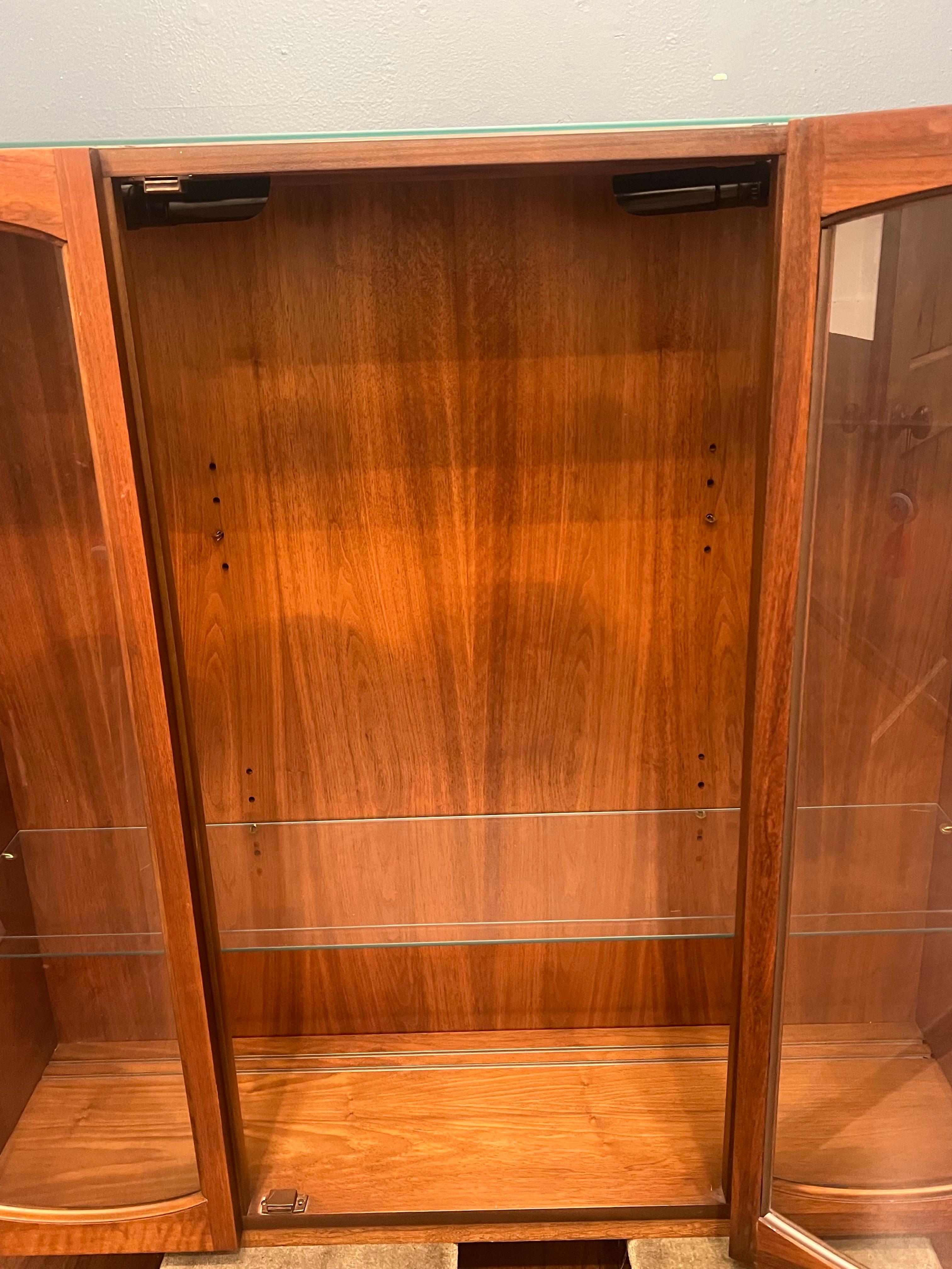 American Mid Century Walnut & Glass Lighted Floating Wall Cabinet/Bookcase en vente 1