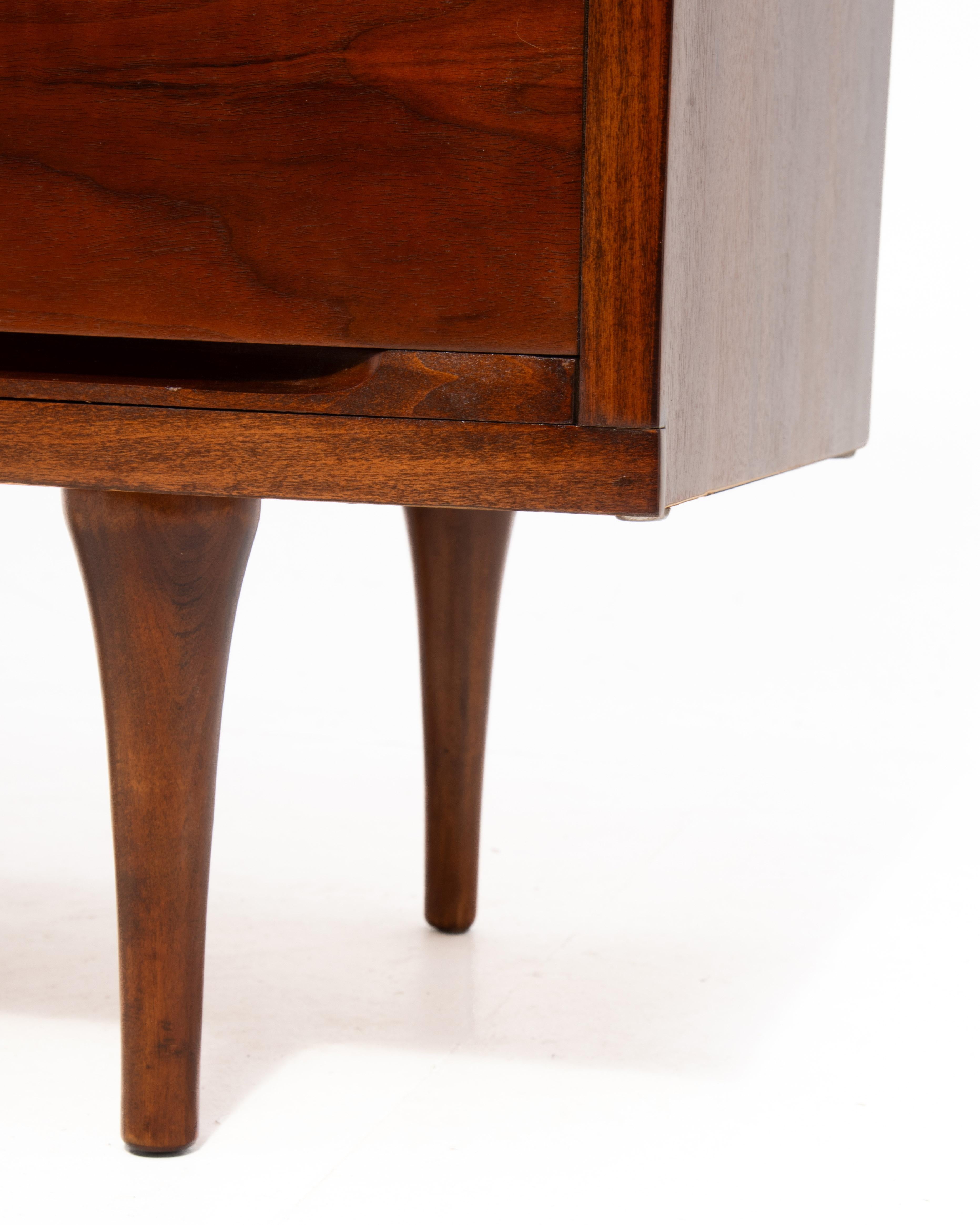American Mid Century Walnut Nine Drawer Dresser Tapered Legs Hidden Drawer Pulls 6