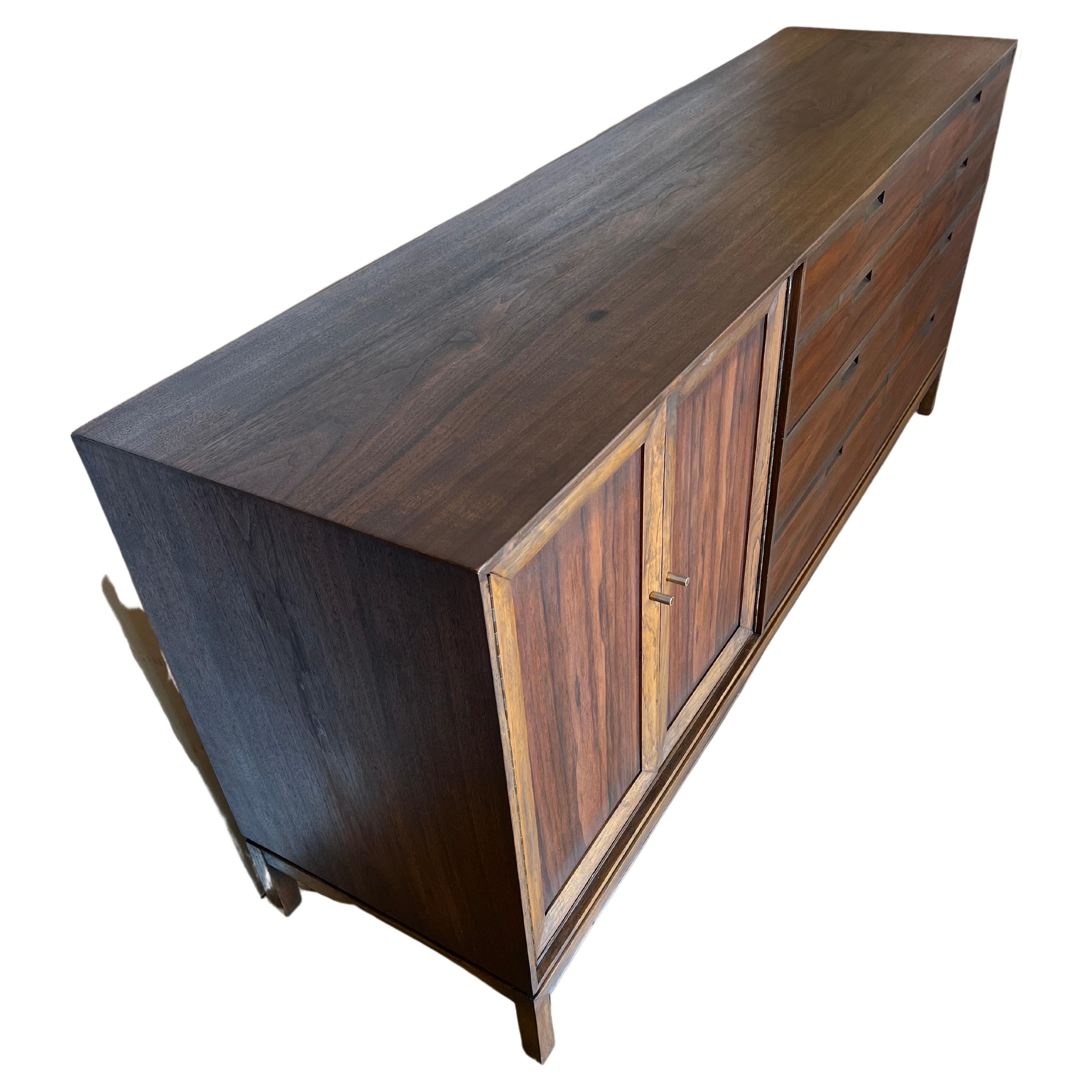 20th Century American Mid-Century Walnut Striking 11 Drawer Dresser Refinished