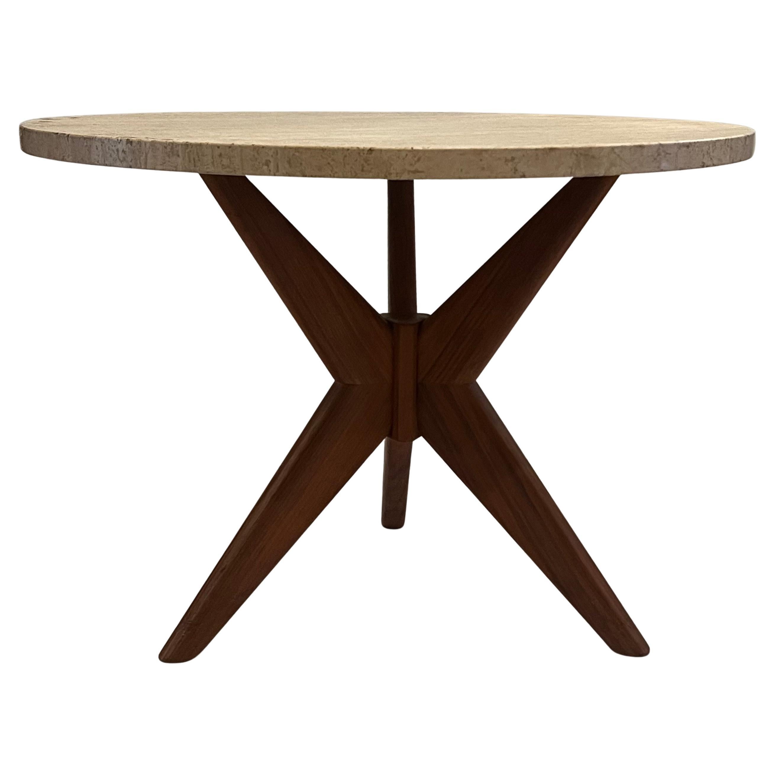 American Mid Century Walnut & Travertine Jacks Cocktail Table Adrian Pearsall In Excellent Condition In San Diego, CA