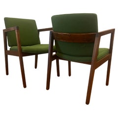 American Mid Century Walnut Upholstered Pair Of Armchairs Knoll fabric