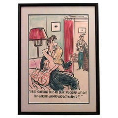 American Mid-Century Watercolor Caricature, Hand-Crafted, 20th Century