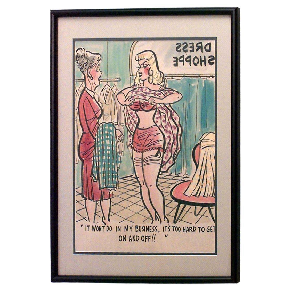 American Mid-Century Watercolor Caricature For Sale