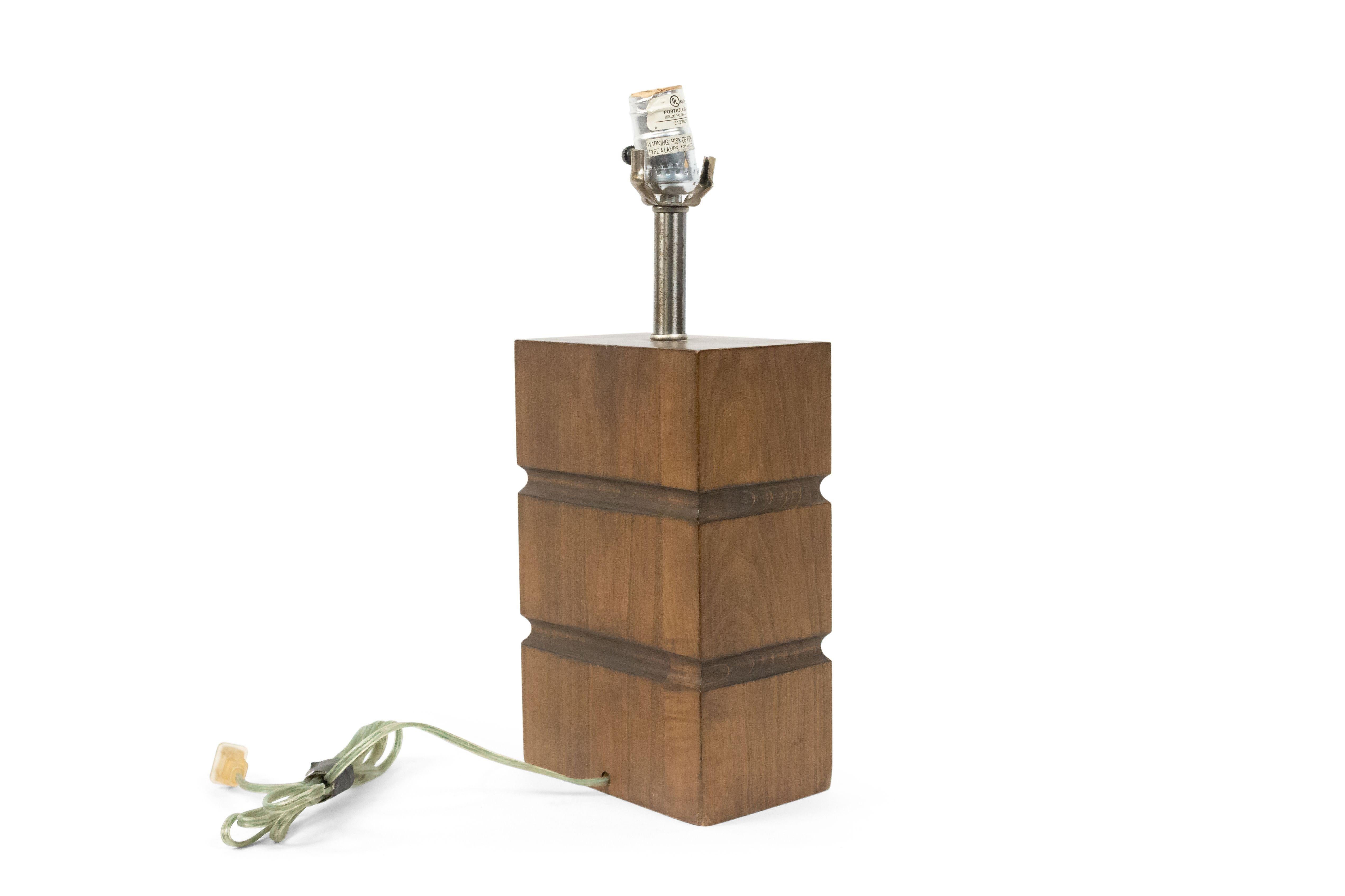20th Century American Mid-Century Wood Block Table Lamp For Sale
