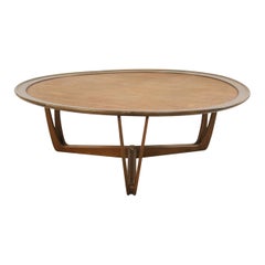 American Mid-Century Wooden Frame Wicker Top Coffee Table