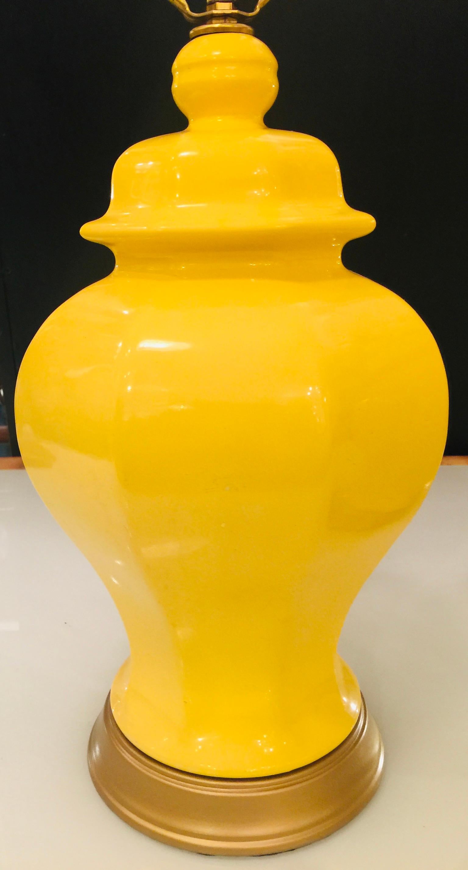 Chinese Export American Midcentury Yellow Temple Jar Lamps, 1950s-1960s