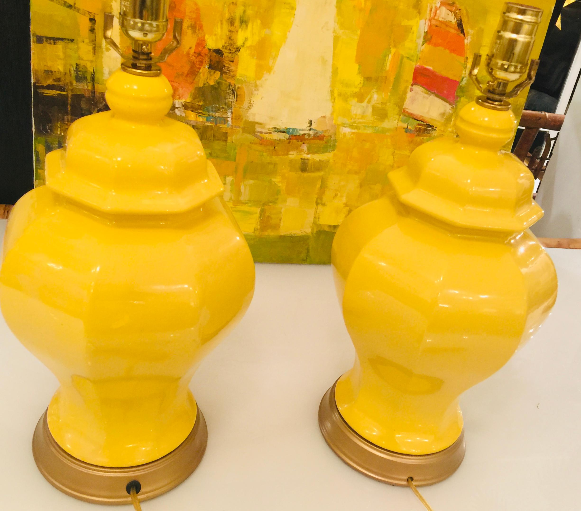 20th Century American Midcentury Yellow Temple Jar Lamps, 1950s-1960s