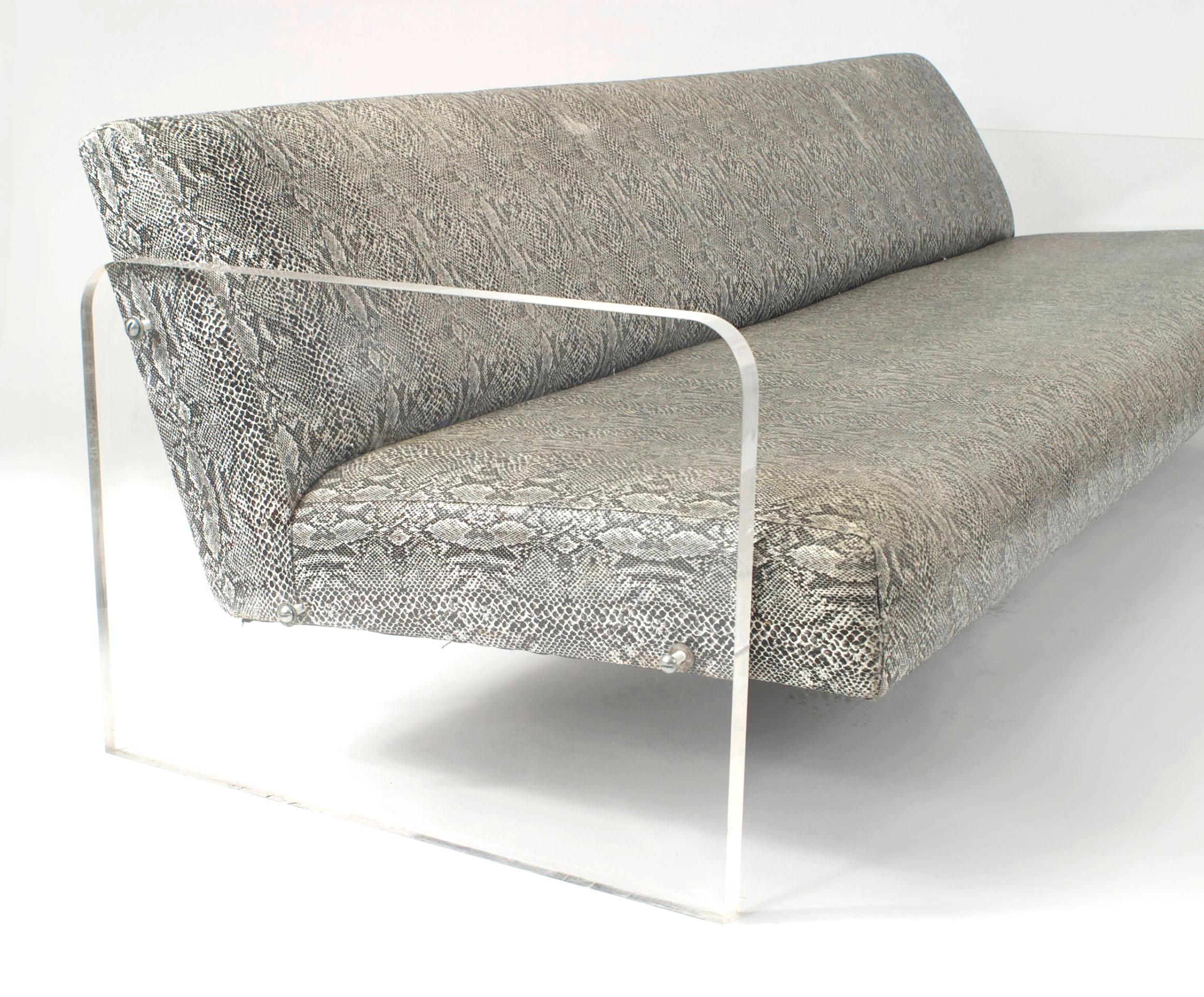 Mid-Century Modern American Mid-Century Lucite and Faux Python Settee For Sale