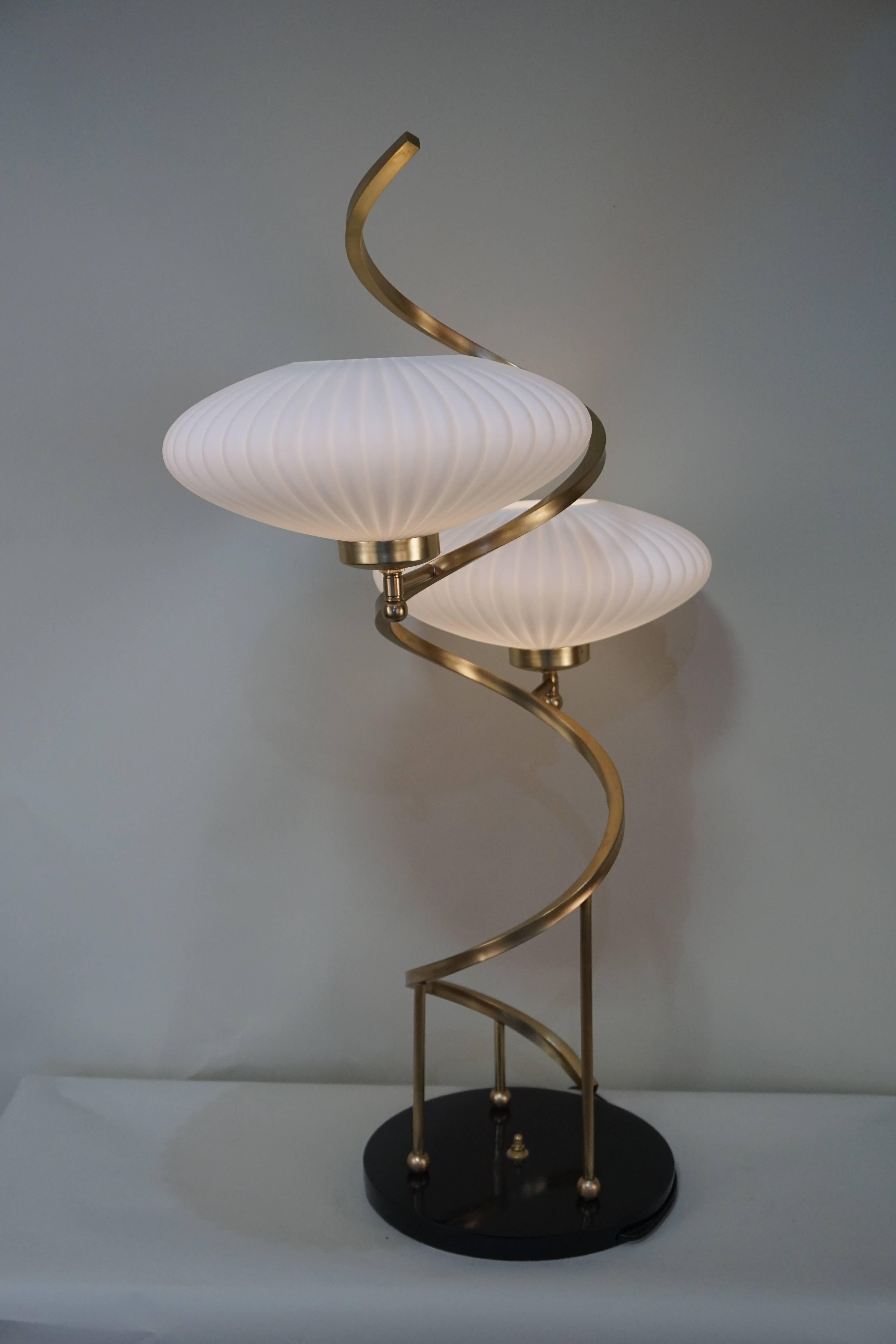 Mid-20th Century American Midcentury Brass and Glass Table Lamp