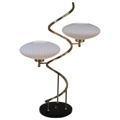 American Midcentury Brass and Glass Table Lamp