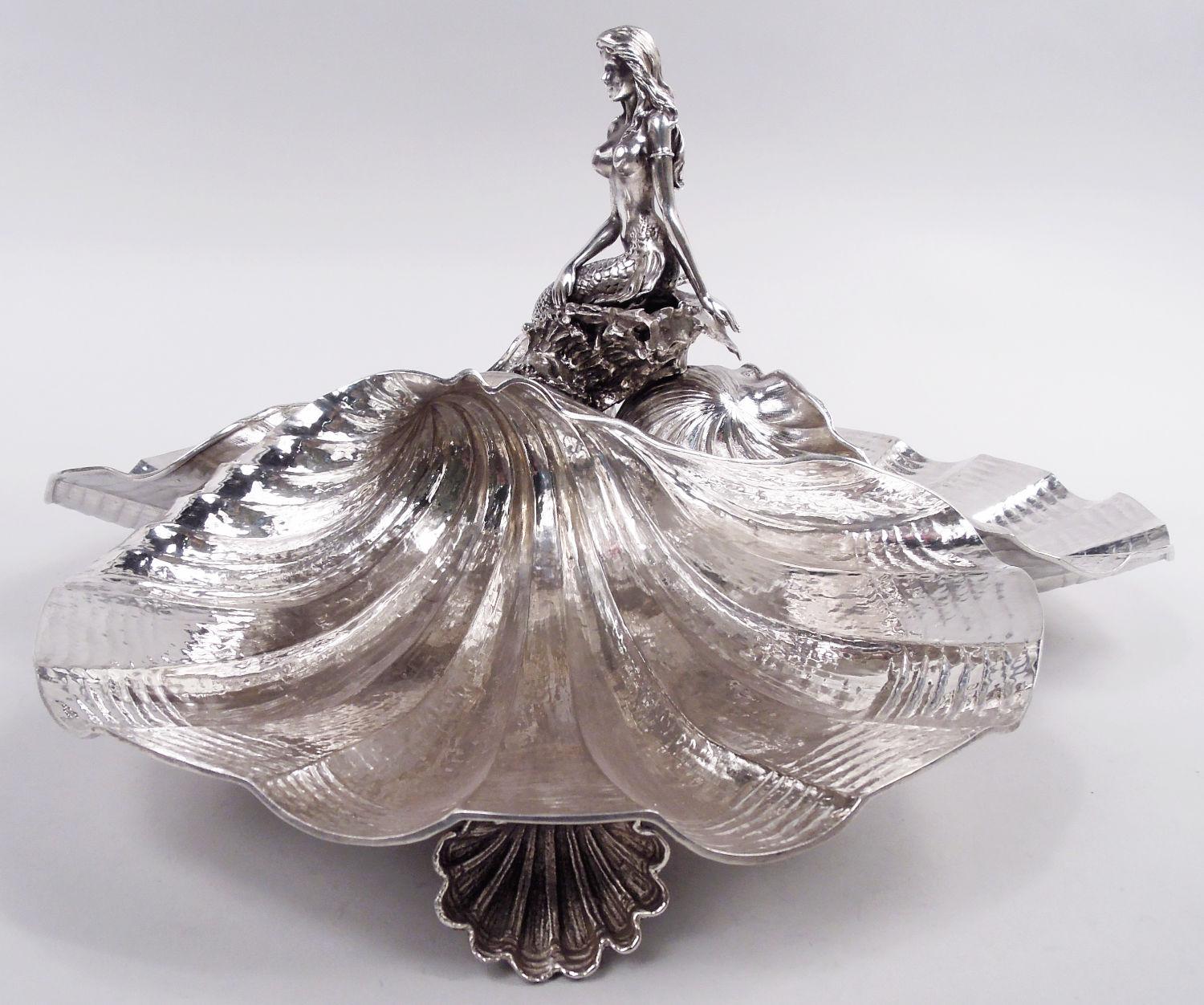 American Midcentury Classical Meerjungfrau & Jakobsmuschel Centerpiece Schale (Neoklassisch) im Angebot