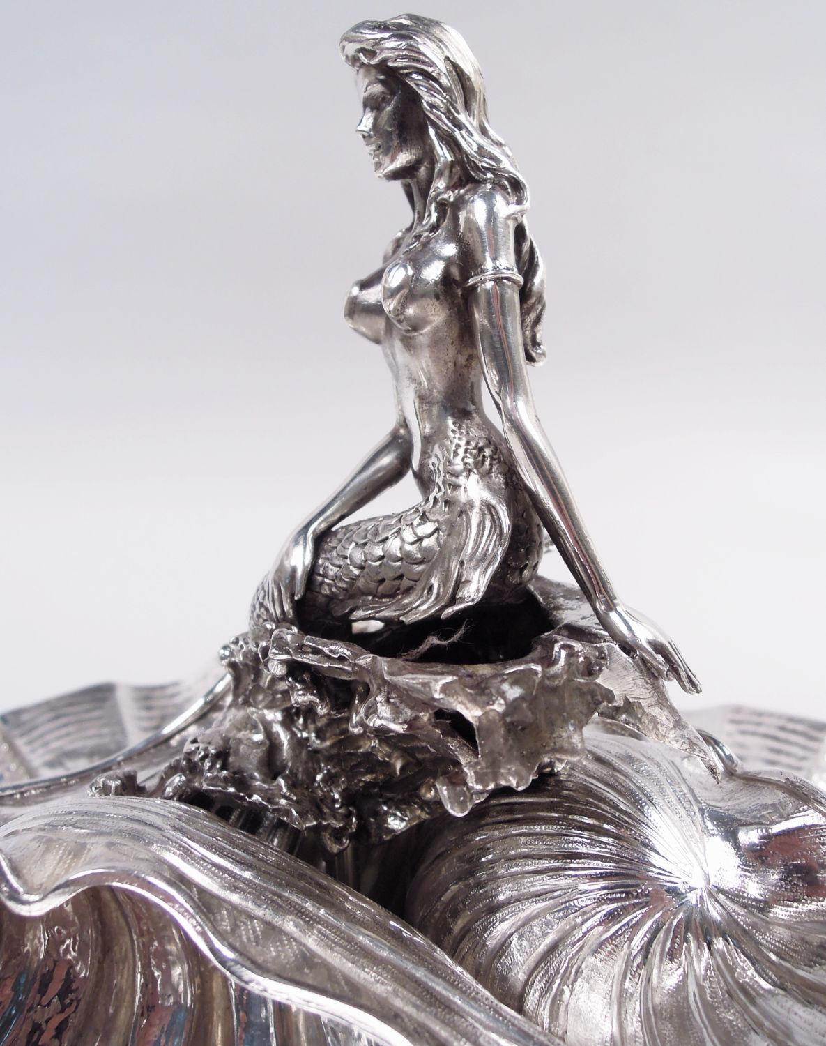 American Midcentury Classical Meerjungfrau & Jakobsmuschel Centerpiece Schale im Angebot 1