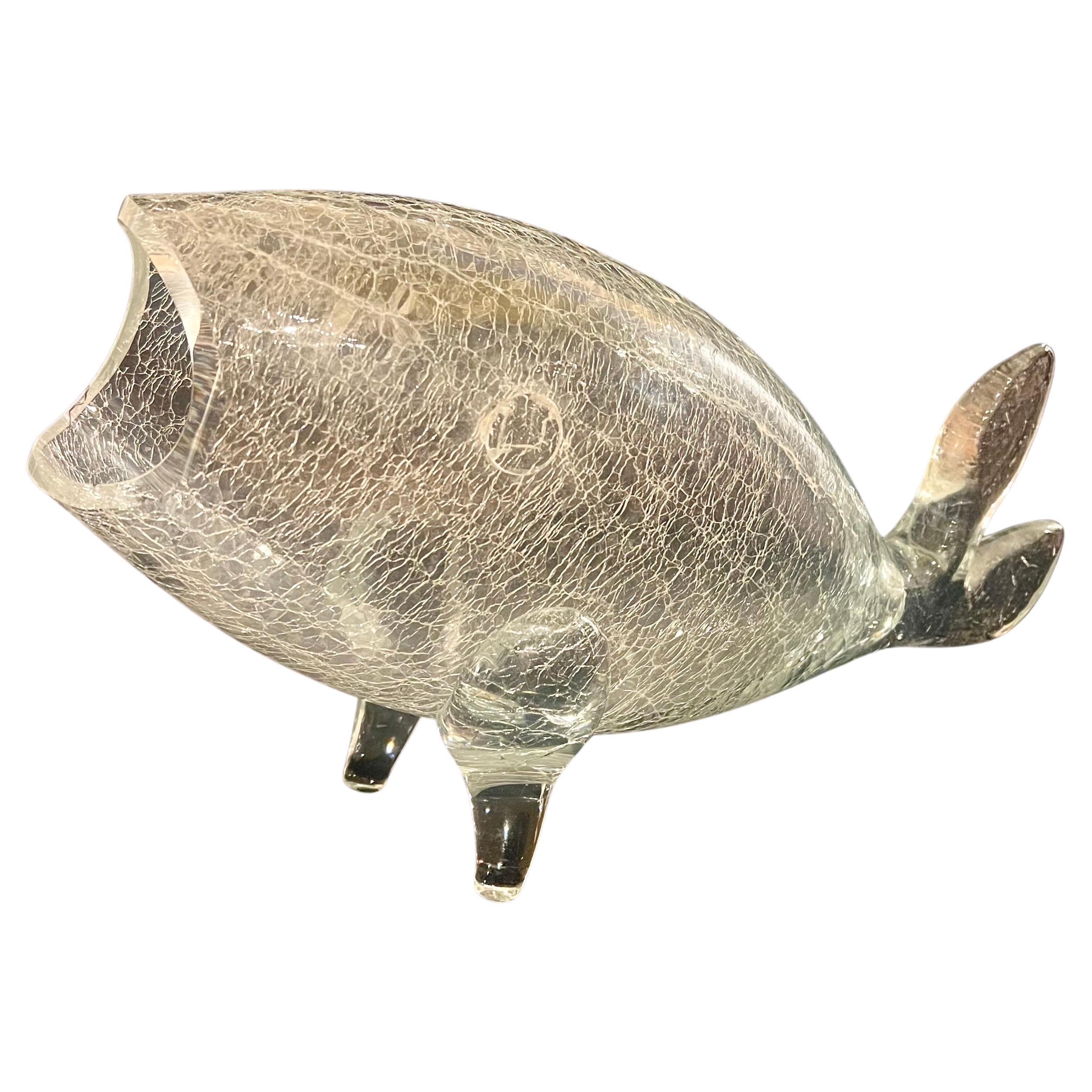 Fun midcentury crackle glass collectible fish vase by Blenko, circa the 1970s. The vase is 16
