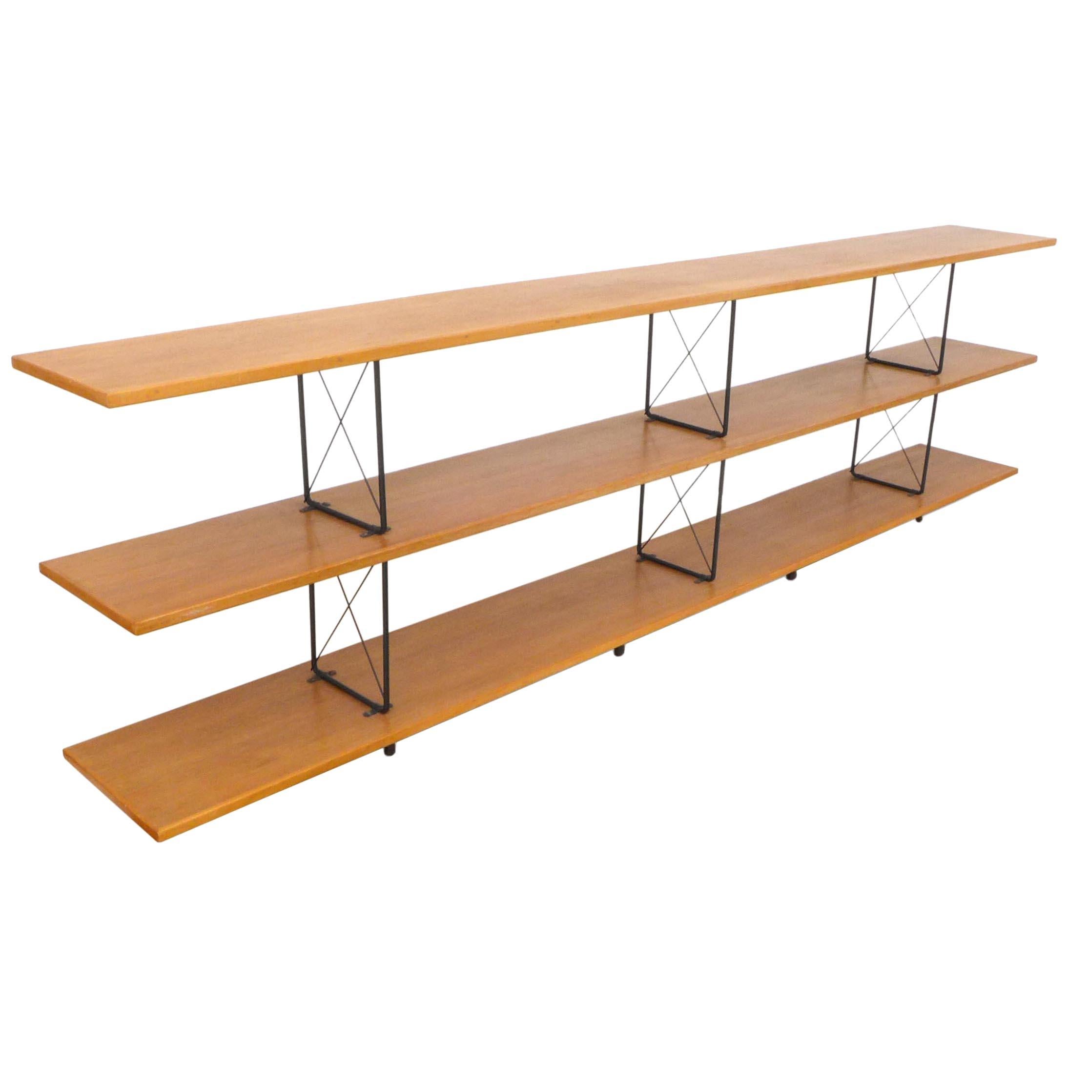 American Midcentury D.I.Y. Wood and Iron Shelving Unit For Sale