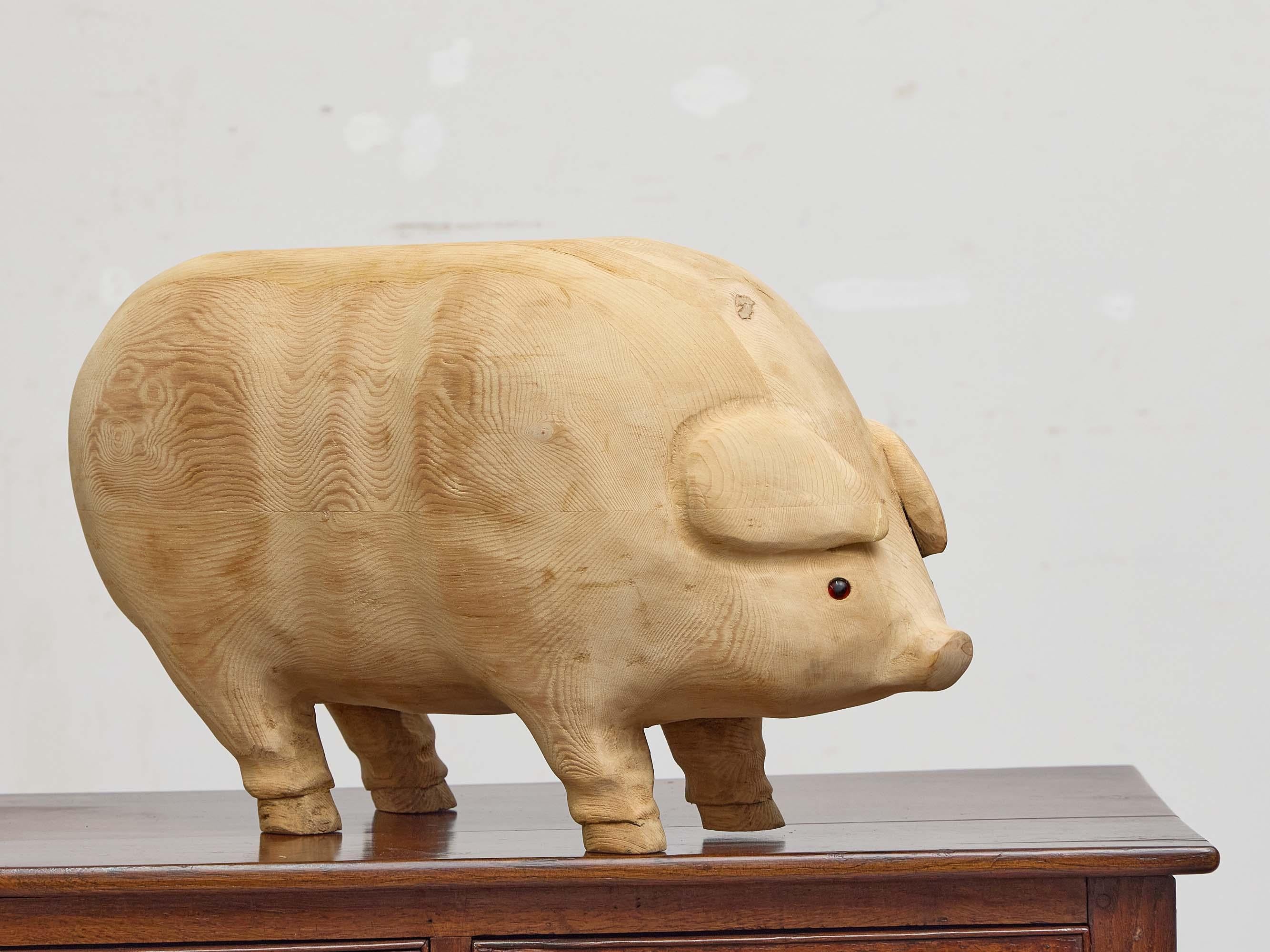 Mid-Century Modern American Midcentury Folk Art Style Carved Pine Pig Sculpture, circa 1950 For Sale