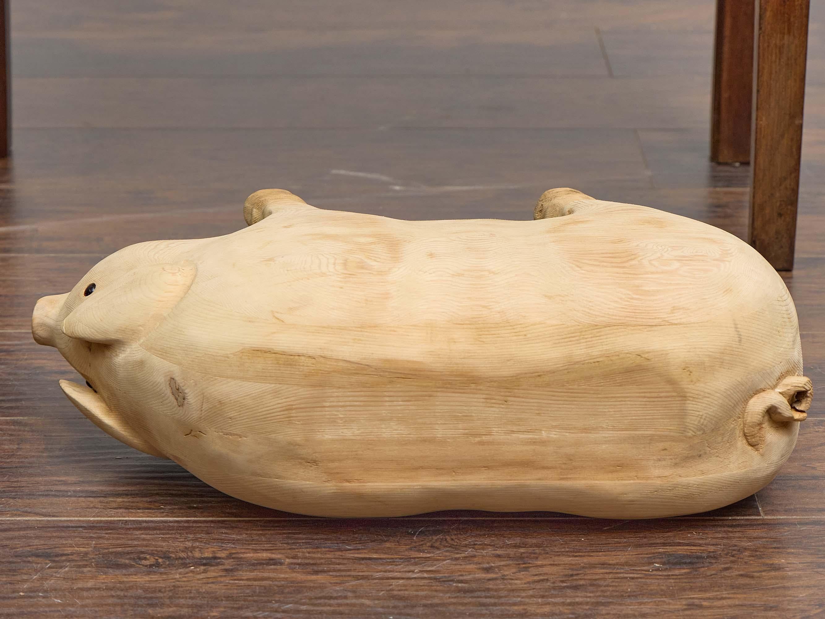 20th Century American Midcentury Folk Art Style Carved Pine Pig Sculpture, circa 1950 For Sale
