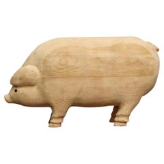 American Midcentury Folk Art Style Carved Pine Pig Sculpture, circa 1950