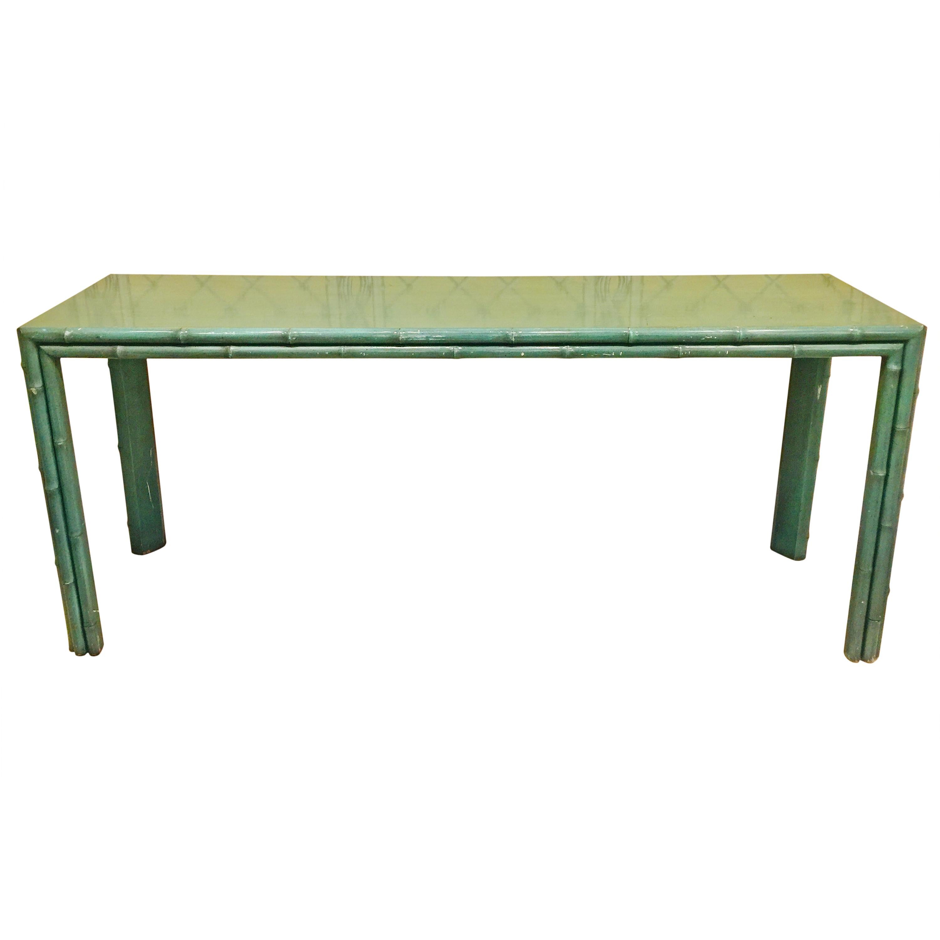 American Midcentury Green Painted Bamboo Style Console, circa 1960-1970