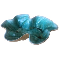 Midcentury Sculpted Ceramic Bowl by Flora Eckert Hammat, Turquoise Art Pottery