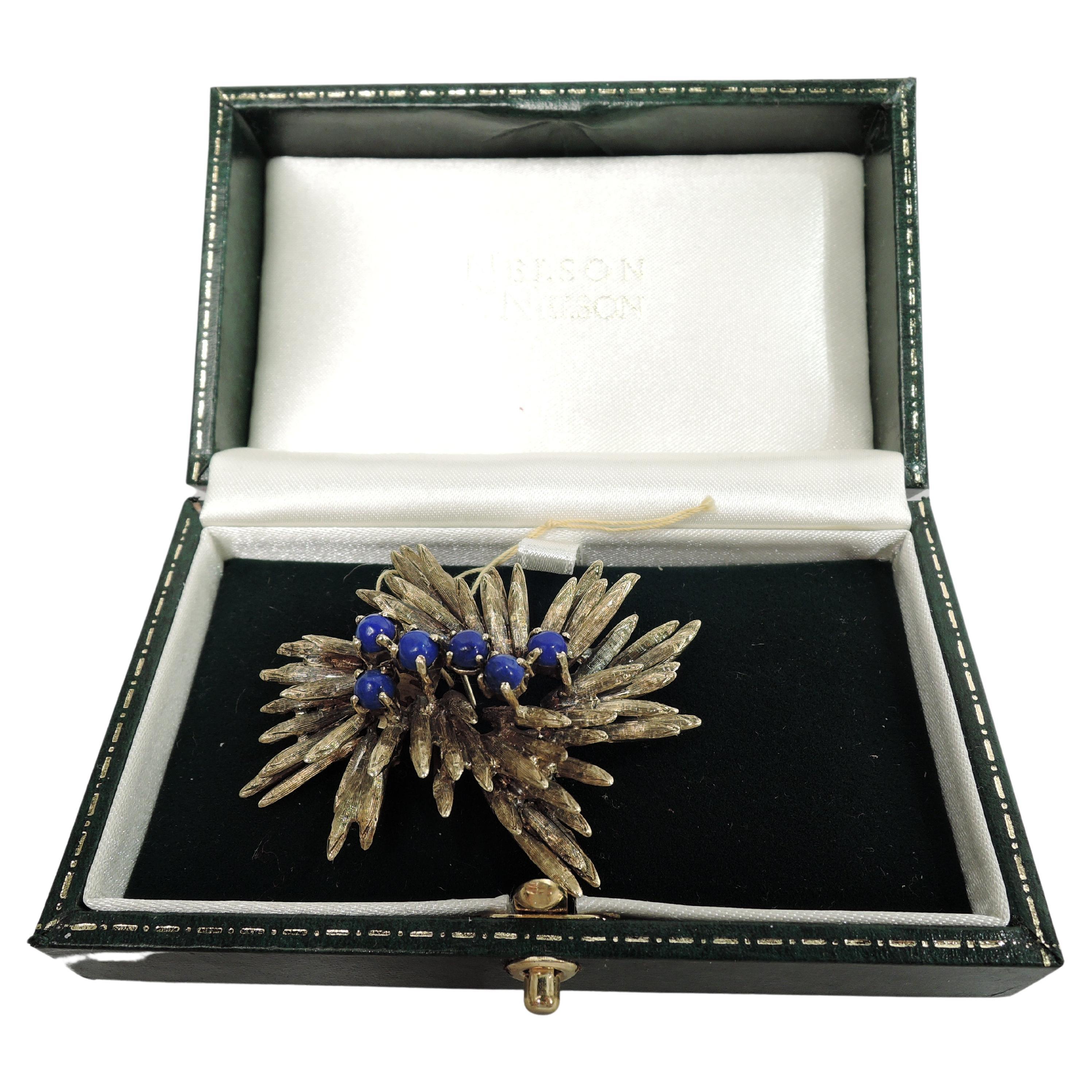 American Midcentury Modern Gold and Lapis Lazuli Brooch For Sale