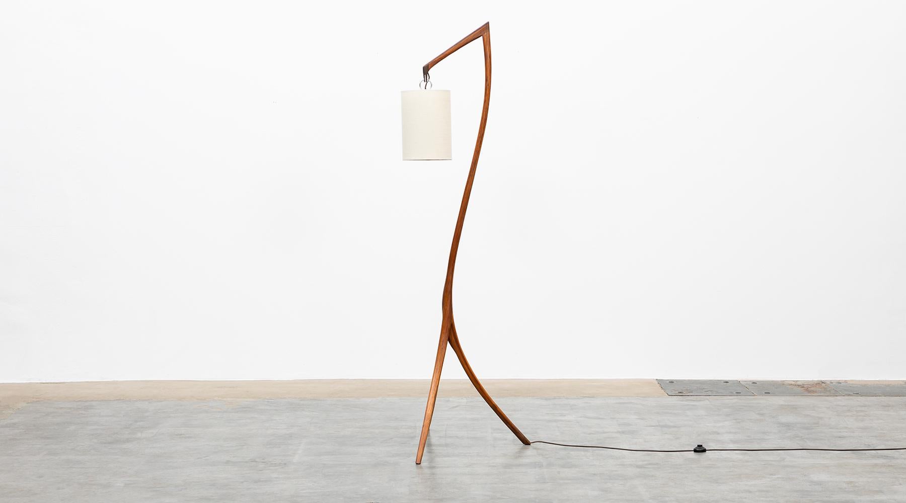 American Mid-Century Modern Pair of Floor Lamps in Walnut and Linen 1