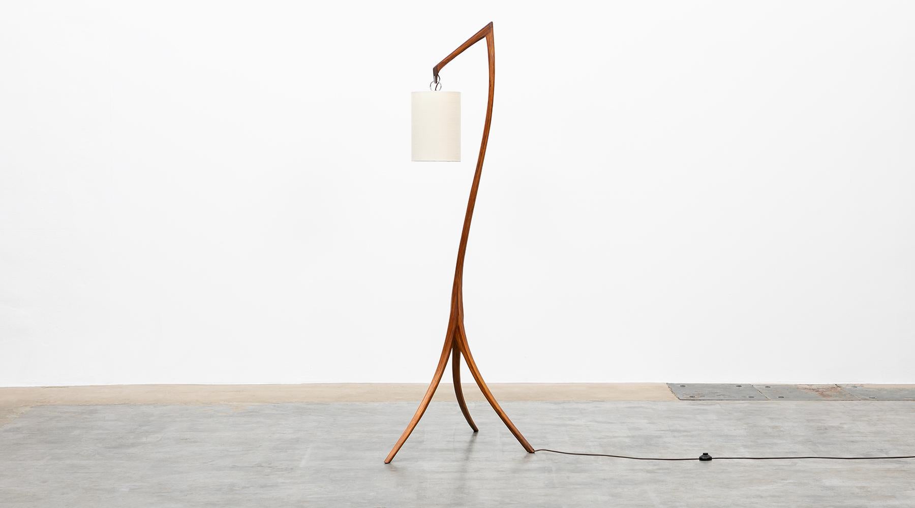 American Mid-Century Modern Pair of Floor Lamps in Walnut and Linen 2