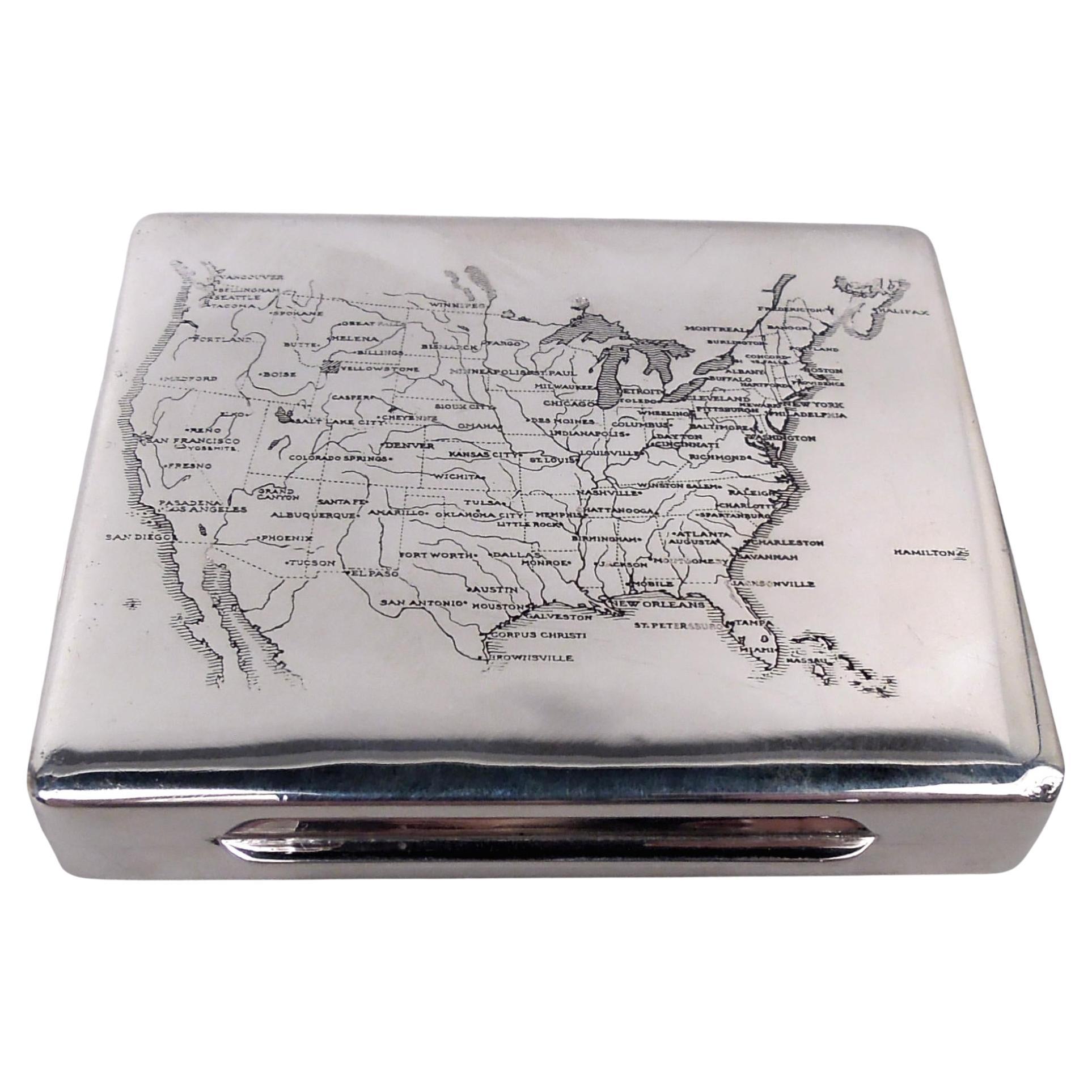 American Midcentury Modern Sterling Silver Box with Lower 48 Map im Angebot