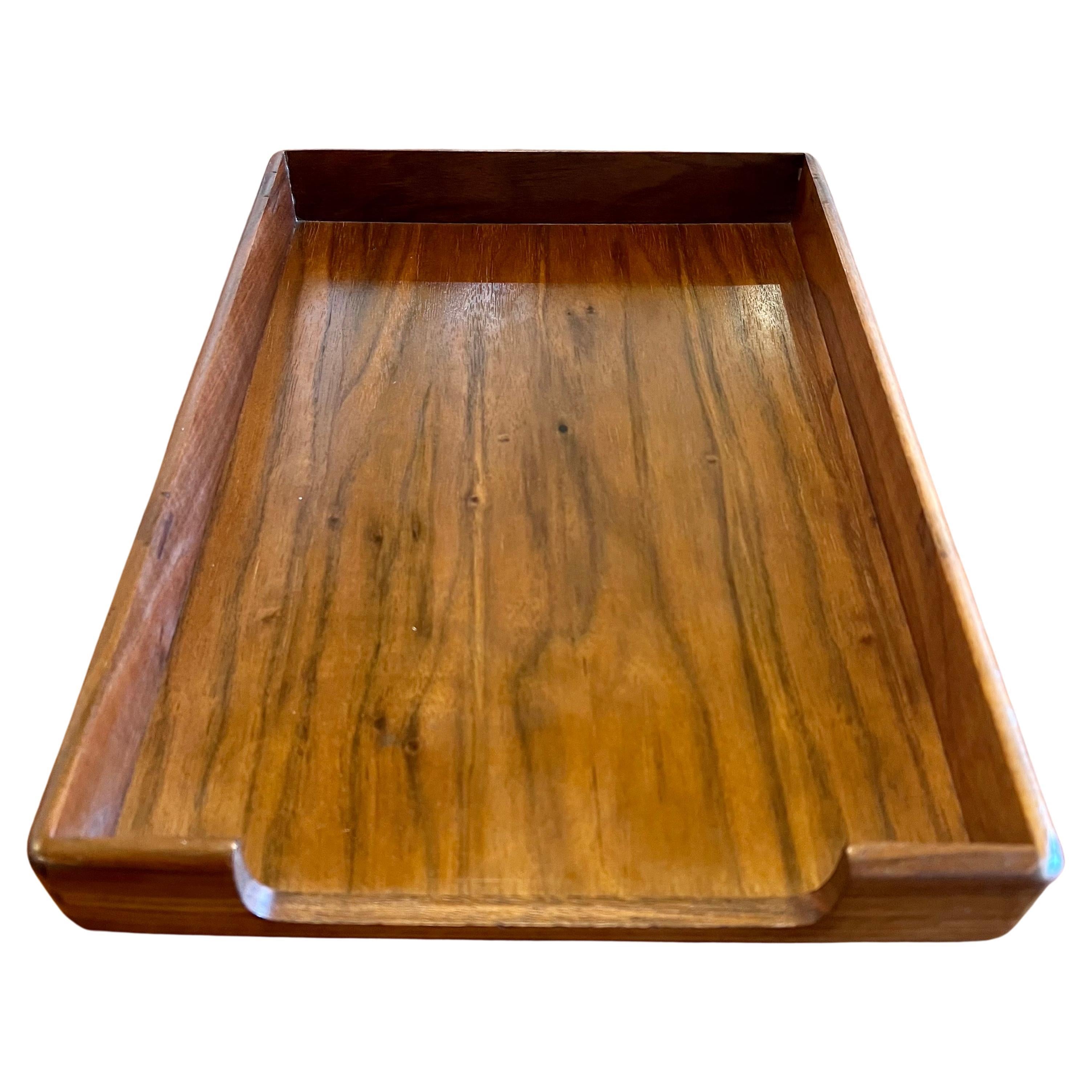 Incredible midcentury letter tray in solid walnut. Great lines and construction rounded corners with dove tail joinery.