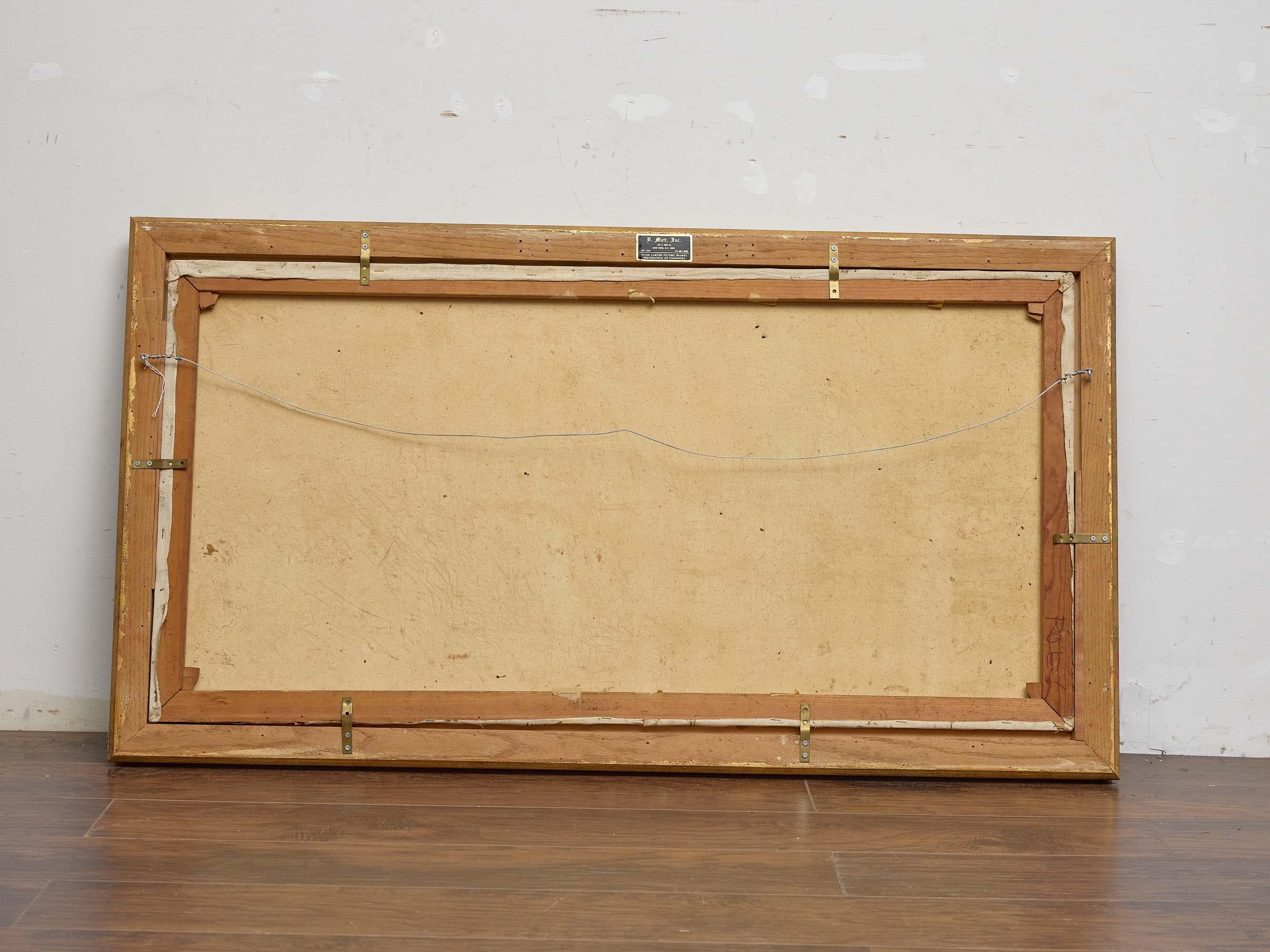 Quadro a olio americano di metà secolo raffigurante una scena di corse di cavalli con cornice originale in vendita 1
