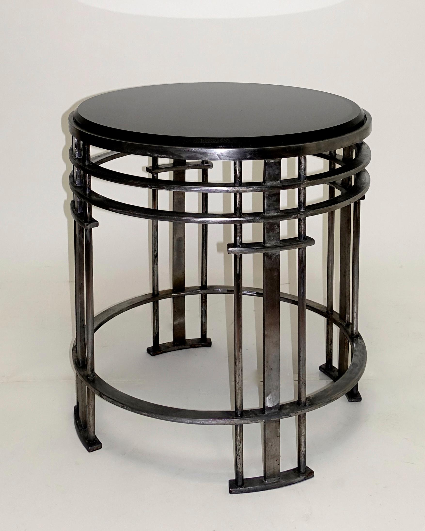 American Midcentury Round Steel Base and Black Granite Top Table 5