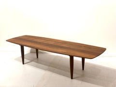 American Midcentury Solid Walnut Surfboard Coffee Table California Design