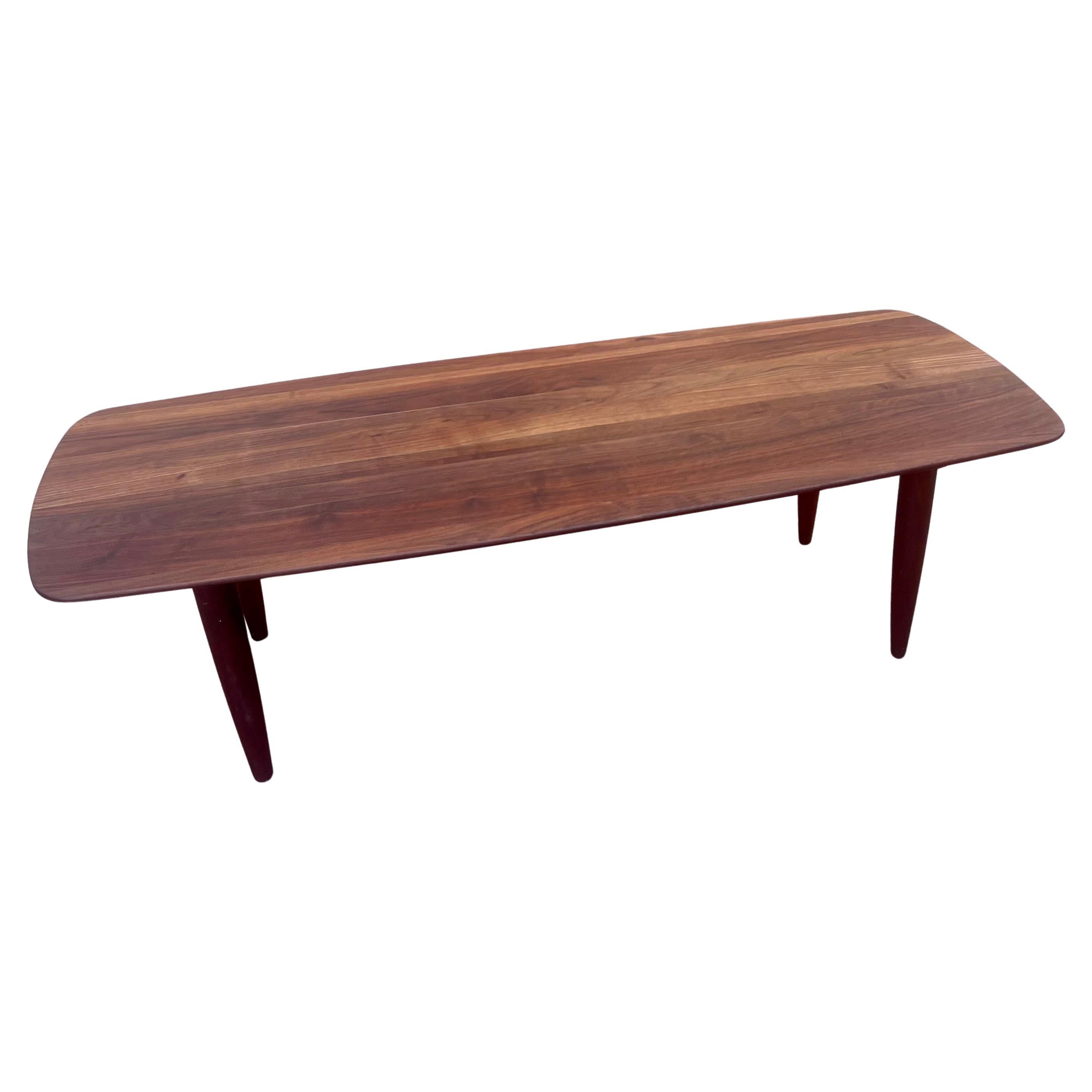 Mid-Century Modern American Midcentury Solid Walnut Surfboard Coffee Table California Design For Sale