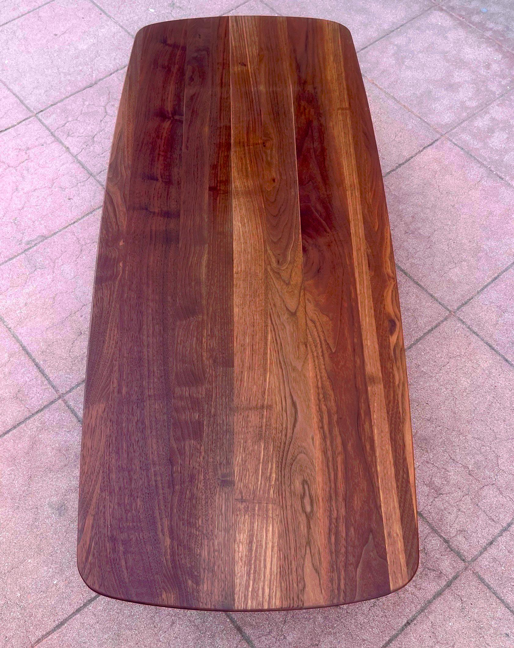 20th Century American Midcentury Solid Walnut Surfboard Coffee Table California Design For Sale