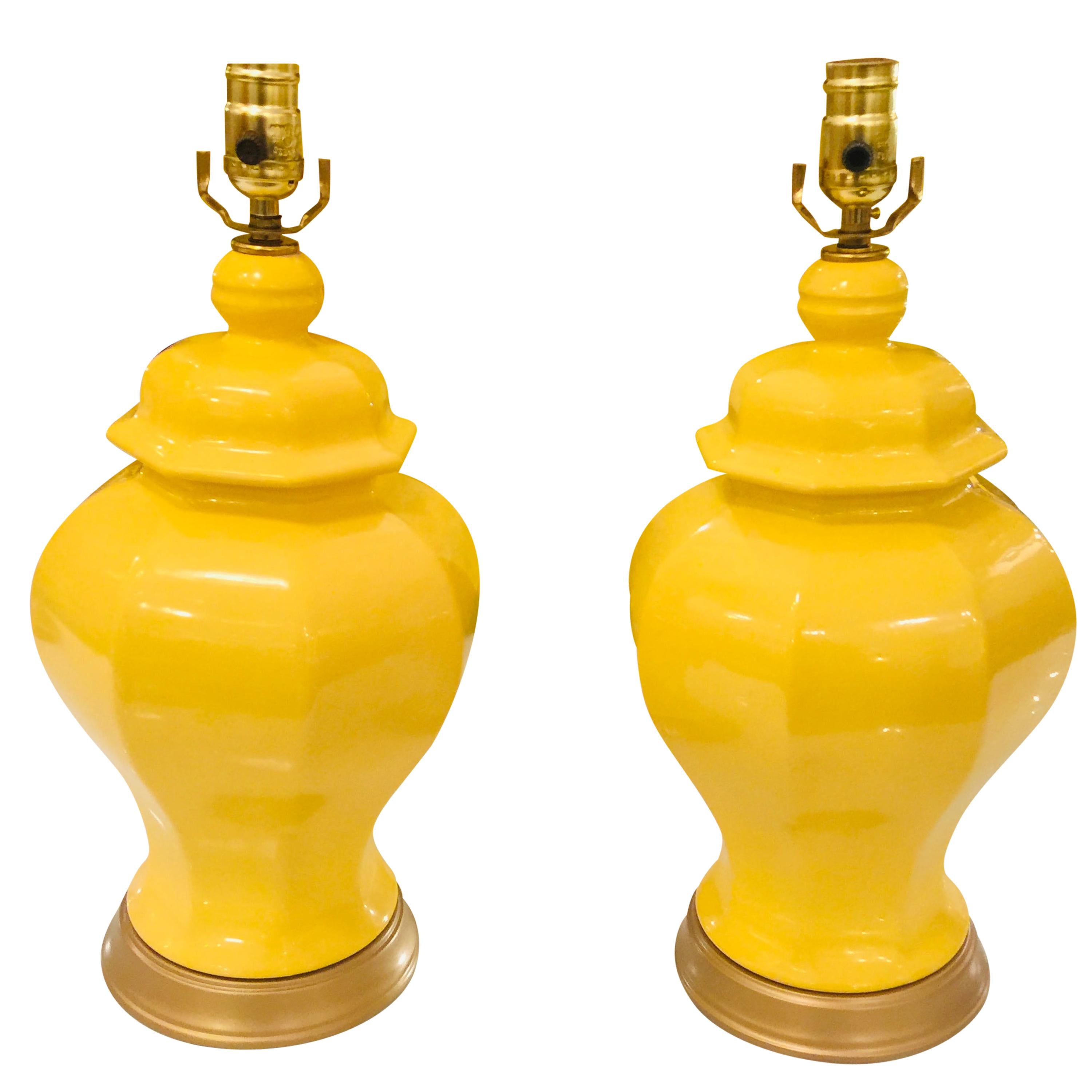 American Midcentury Yellow Temple Jar Lamps, 1950s-1960s