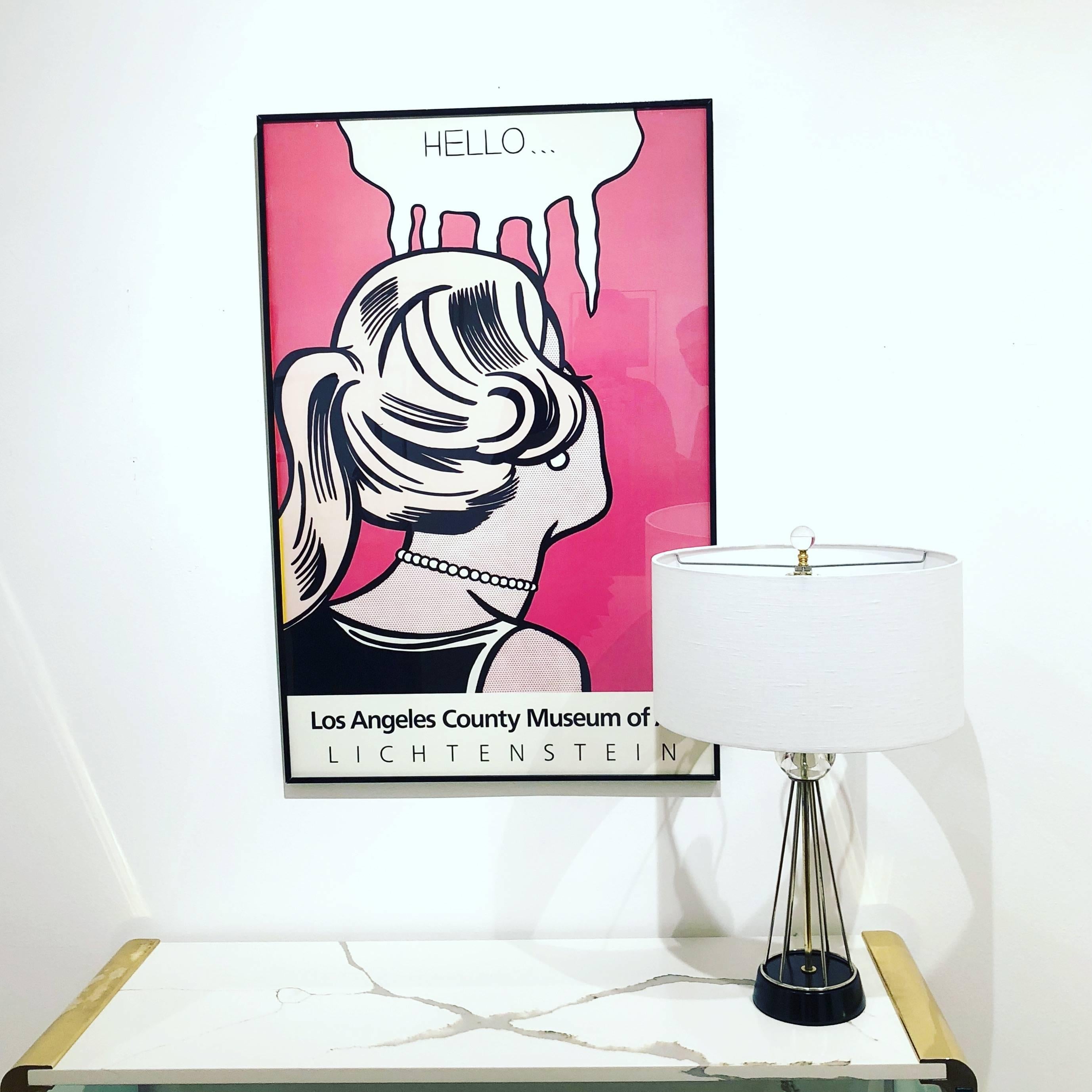 Mid-Century Modern Lampe américaine en laiton et verre de l'ère atomique, moderne du milieu du siècle dernier