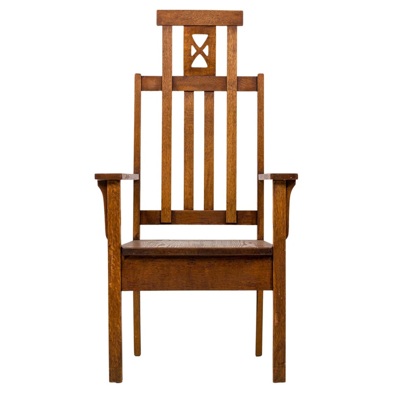 American Mission High Back Oak Armchair For Sale at 1stDibs